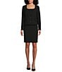 Color:Black - Image 1 - Scoop Neck Long Sleeve Button Front Jacket Skirt Set