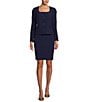 Color:Bright Navy - Image 1 - Scoop Neck Long Sleeve Button Front Jacket Skirt Set