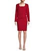 Nipon Boutique Scoop Neck Long Sleeve Button Front Jacket Skirt Set, Color:Classic Red - Image 1