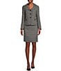 Color:Grey Multi - Image 1 - Tweed Notch Lapel Collar Long Sleeve Button Front Jacket and Skirt Set