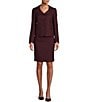 Color:Bordeaux Multi - Image 1 - Tweed Notch Lapel Collar Long Sleeve Button Front Jacket and Skirt Set