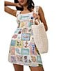 Nobody's Child Ciara Stamp Print Linen Blend Square Neck Sleeveless Mini Shift Dress - Image 3