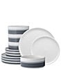 Noritake ColorStax Stripe Collection 12-Piece Dinnerware Set, Color:Grey - Image 1