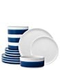 Noritake ColorStax Stripe Collection 12-Piece Dinnerware Set, Color:Blue - Image 1