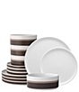 Noritake ColorStax Stripe Collection 12-Piece Dinnerware Set, Color:Brown - Image 1