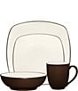 Color:Chocolate - Image 1 - Colorwave Square Matte & Glossy Stoneware 4-Piece Place Setting