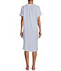 Color:Blue Stripe - Image 2 - Blue Striped Print Split Round Neck Short Sleeve Woven Nightgown