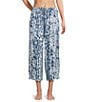 Nottibianche Ikat Print Coordinating Knit Cropped Drawstring Sleep Pants, Color:Blue Ikat - Image 1