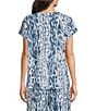 Nottibianche Ikat Print Split Round Neck Short Sleeve Coordinating Knit Sleep Top, Color:Blue Ikat - Image 2