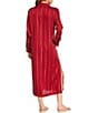 Nottibianche Long Sleeve Notch Collar Woven Satin Metallic Stripe Button Front Sleepshirt, Color:Red Stripe Metallic - Image 2