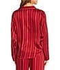 Nottibianche Long Sleeve Notch Collar Woven Satin Metallic Stripe Coordinating Sleep Top, Color:Red Stripe Metallic - Image 2