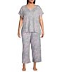 Color:Grey/Pink Tile - Image 3 - Plus Size Geo Print Split Round Neck Short Sleeve Coordinating Knit Sleep Top