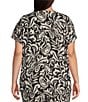Nottibianche Plus Size Ikat Print Short Sleeve Split Round Neck Coordinating Knit Sleep Top - Image 2