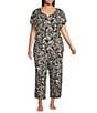 Nottibianche Plus Size Ikat Print Short Sleeve Split Round Neck Coordinating Knit Sleep Top - Image 3