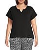 Nottibianche Plus Size Split Round Neck Short Sleeve Coordinating Solid Knit Sleep Top - Image 1