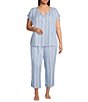 Nottibianche Plus Size Striped Drawstring Tie Coordinating Woven Cropped Sleep Pants - Image 3