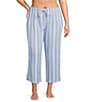 Nottibianche Plus Size Striped Gauze Drawstring Tie Coordinating Cropped Sleep Pants, Color:Dark Chambray - Image 1