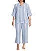 Nottibianche Plus Size Striped Gauze Drawstring Tie Coordinating Cropped Sleep Pants, Color:Dark Chambray - Image 3