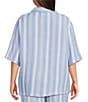 Nottibianche Plus Size Striped Gauze Short Sleeve Notch Collar Button Front Coordinating Sleep Top, Color:Dark Chambray - Image 2
