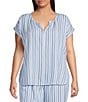 Nottibianche Plus Size Striped Split Round Neck Cap Sleeve Coordinating Woven Sleep Top - Image 1