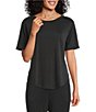 Color:Charcoal Grey - Image 1 - Solid Jersey Knit Crew Neck Short Sleeve Coordinating Sleep Top