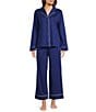 Nottibianche Solid Long Sleeve Notch Collar Button Front Long Knit Pajama Set, Color:Blue Depths - Image 1