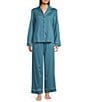 Nottibianche Solid Long Sleeve Notch Collar Button Front Long Knit Pajama Set - Image 4