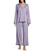 Nottibianche Solid Long Sleeve Notch Collar Button Front Long Knit Pajama Set, Color:Dusk - Image 1