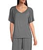 Nottibianche Solid Short Sleeve V-Neck Bamboo Jersey Knit Coordinating Sleep Top - Image 1