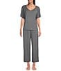 Nottibianche Solid Short Sleeve V-Neck Bamboo Jersey Knit Coordinating Sleep Top - Image 3