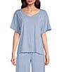 Nottibianche Solid Short Sleeve V-Neck Bamboo Jersey Knit Coordinating Sleep Top - Image 5