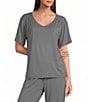 Nottibianche Solid Short Sleeve V-Neck Bamboo Jersey Knit Coordinating Sleep Top - Image 1