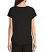 Color:Black - Image 2 - Split Round Neck Short Sleeve Coordinating Solid Knit Sleep Top