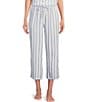 Color:Blue/White Stripe - Image 1 - Striped Drawstring Tie Coordinating Woven Cropped Sleep Pant