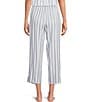Color:Blue/White Stripe - Image 2 - Striped Drawstring Tie Coordinating Woven Cropped Sleep Pant