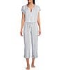 Color:Blue/White Stripe - Image 3 - Striped Drawstring Tie Coordinating Woven Cropped Sleep Pant