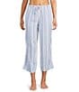 Nottibianche Striped Drawstring Tie Coordinating Woven Cropped Sleep Pants - Image 1