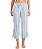 Nottibianche Striped Drawstring Tie Coordinating Woven Cropped Sleep Pants - Image 1