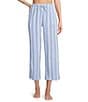 Nottibianche Striped Gauze Drawstring Tie Coordinating Cropped Sleep Pants, Color:Dark Chambray - Image 1