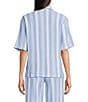 Nottibianche Striped Gauze Short Sleeve Notch Collar Button Front Coordinating Sleep Top, Color:Dark Chambray - Image 2