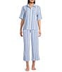 Nottibianche Striped Gauze Short Sleeve Notch Collar Button Front Coordinating Sleep Top, Color:Dark Chambray - Image 3
