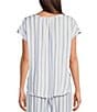 Color:Blue/White Stripe - Image 2 - Striped Split Round Neck Cap Sleeve Coordinating Woven Sleep Top
