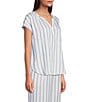 Color:Blue/White Stripe - Image 5 - Striped Split Round Neck Cap Sleeve Coordinating Woven Sleep Top