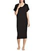 Color:Black - Image 1 - V-Neck Short Sleeve Jersey Knit Side Slit Solid Nightgown