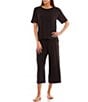Color:Black - Image 3 - Wide Leg Jersey Knit Drawstring Coordinating Sleep Pants