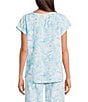 Nottibianche Woven Double Cloth Tropical Palm Print Cap Sleeve Split Round Neck Coordinating Sleep Top, Color:Blue Palms - Image 2
