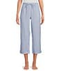 Color:Blue Stripe - Image 1 - Woven Stripped Drawstring Tie Coordinating Cropped Sleep Pant