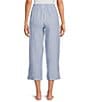 Color:Blue Stripe - Image 2 - Woven Stripped Drawstring Tie Coordinating Cropped Sleep Pant