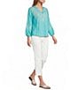 Nurture Embroidered 3/4 Sleeve V-Neck Placket Top - Image 3