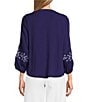 Nurture Embroidered 3/4 Sleeve Split V-Neck Placket Top - Image 2